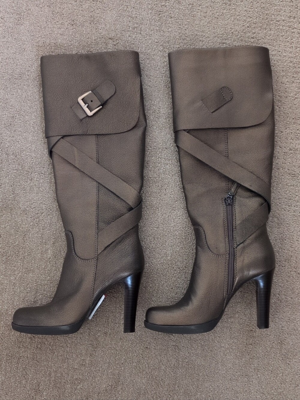 Via Spiga Hanna Metallic Bronze Leather Vintage Knee-High Boots - Picture 2 of 11